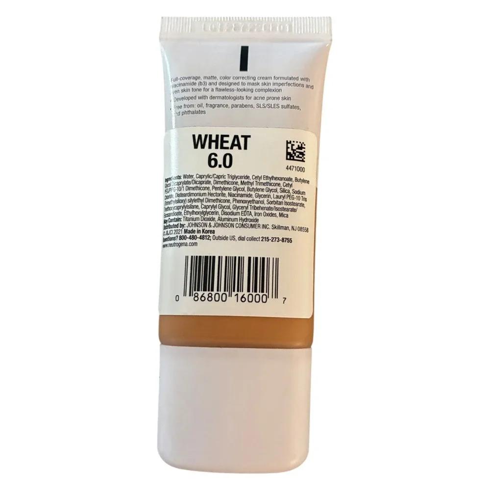 Neutrogena Matte CC Cream Clear Coverage Niacinamide 1oz‎ Shade Wheat 6.0